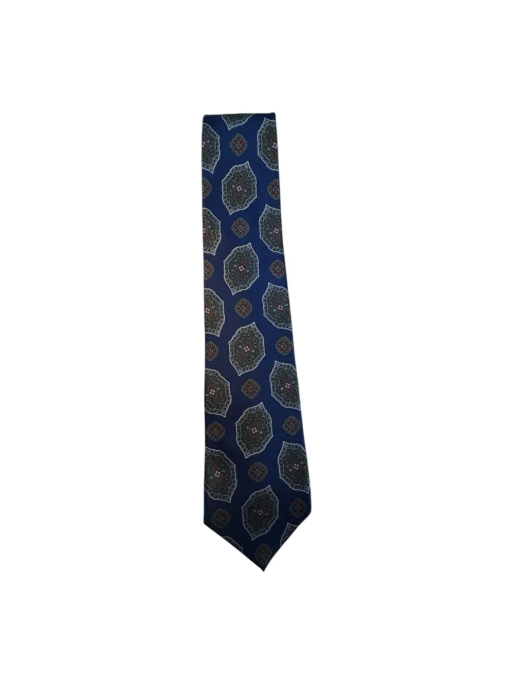 Christian Dior Monsieur Silk Necktie Blue Medallion Geometric Pattern Made in It